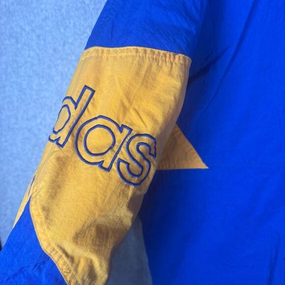 Adidas Mens Size XL Full Zip Front Hooded Jacket Blue Gold Quilted Lining - Picture 9 of 10